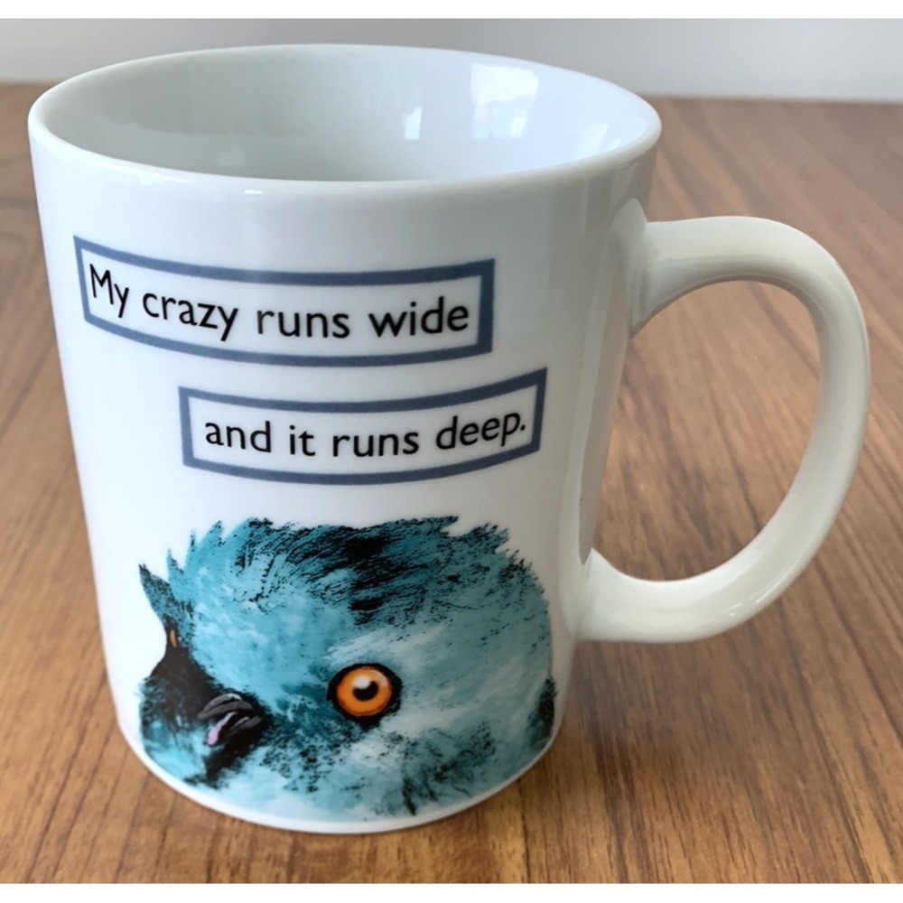 Troubled Birds Coffee Cup Mug Mincing Mockingbird Crazy Runs Wide and Deep‎ Blue